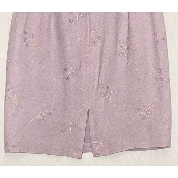 Jones New York Dress 6 Lilac Linen Blend Embroidered Floral Knee Length Sheath - Picture 6 of 7